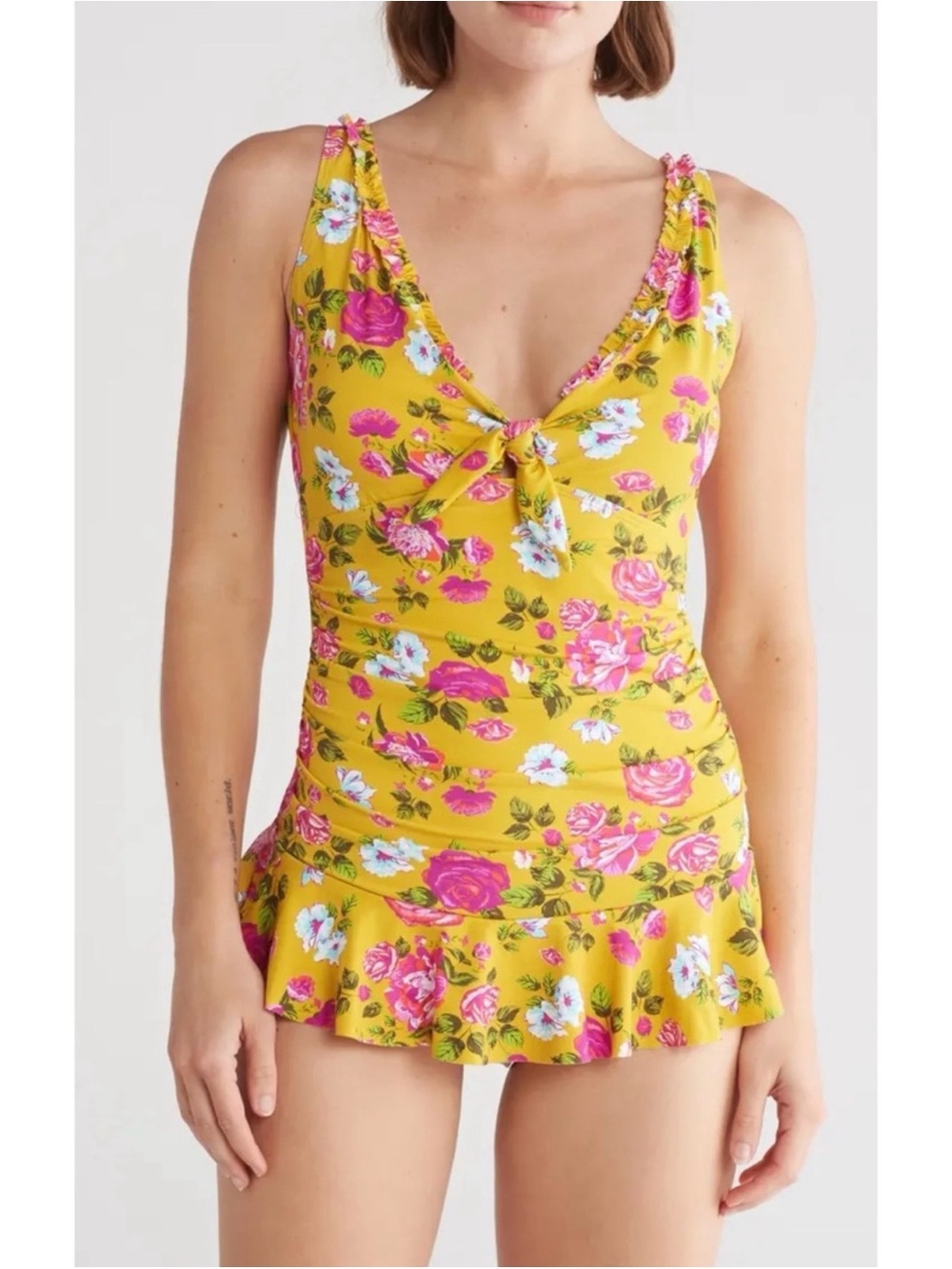 NWT BETSEY JOHNSON Indian Summer Rose Floral Tie-Front One Piece Swimsuit Large